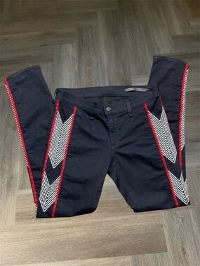 Rag & Bone Raja Midnight Embroidered Jeans Womens 28 Black Red Skinny Boho Aztec